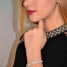 Bride Bracelet Debutante Godmother Party Silver Rhinestone Pul-33 - Silver - View 7