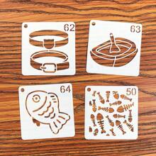 64pcs Cute Cat Shaped Hollow Drawing Template, Cat Paw, Yarn Ball Graffiti, Stencil Painting DIY Decoration Reusable Plastic Material,Back To School,School Supplies - Single Piece - View 7