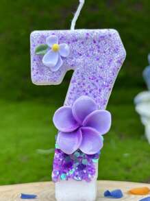 1pc Purple Gardenia & Egglower Numeric Shaped Birthday Candles, Anniversary Party Decoration - Multicolor - View 10