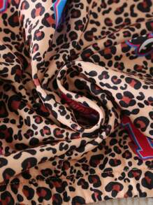 2 pezzi Set di giacca con colletto alto e chiusura lampo e pantaloni morbidi con coulisse a stampa leopardata per ragazze, novità primavera/autunno
