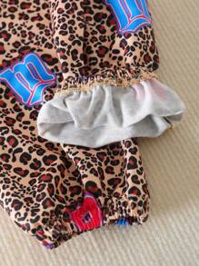2 pezzi Set di giacca con colletto alto e chiusura lampo e pantaloni morbidi con coulisse a stampa leopardata per ragazze, novità primavera/autunno