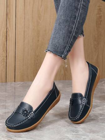 女士花卉装饰一脚蹬乐福鞋、平底鞋