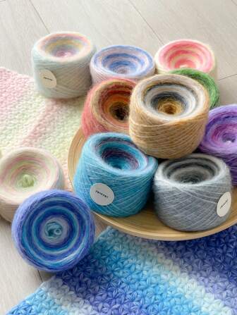 [Okidoki] Handmade Thick Mohair Spun Yarn, DIY Crochet & Knitting Impression Sunrise Series, Naturally Gradient Dyed, Soft & Skin-Friendly, Suitable For Scarves, Sweaters, Bags Knitting