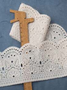 1pc Fine Cotton Embroidered Lace Trim, DIY Garment Sewing Accessory For Cuffs, Collars, Skirt Hem Decoration