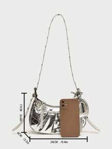 Dedoo 2024夏季新款抽绳女包时尚水桶包铆钉摩托车包三件套宽肩带斜挎包，Tready新月形女包 - 銀色 - 查看 10