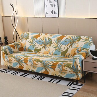 1 件树叶印花弹力沙发套，全覆盖涤纶沙发套，针织牛奶丝适合所有季节