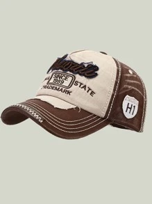 1pc Unisex Vintage Letter Embroidered Patchwork Baseball Cap, Outdoor Sun Protection Sports Cap, Distressed Street Fashion Hat For Daily Wear, Made Of Polyester With Embroidery