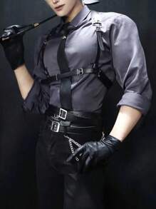 1 件男士个性化 COSER 背带腰带，动漫角色扮演背带，哥特式时尚腰带，适合服装表演和节日礼物万圣节配饰，万圣节服装秋冬配饰万圣节服装，适合青少年、青年、男士、休闲、户外、运动、度假、毕业礼物、生日、日常穿着 - 黑色 - 查看 1