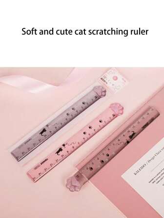 1/2件创意猫爪尺15厘米，学生用透明塑料尺
