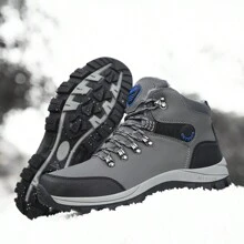 Winter High-Top Thick Sole Men's Snow Boots, PU Leather Plus Size Men's Boots, Outdoor Hiking Boots, Thermal Lined, Windproof, Non-Slip, Wear-Resistant, Warm & Comfortable - Grey - View 2