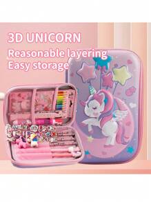 26Pcs Pencil Case Stationery Set ,Cute Unicorn Dinosaur Pencil Pouch ,3D EVA Pencil Pen Box Organizer With Compartment & Pencils Eraser Sharpener Sticker, Stationery Supplies Pink Blue,Back To School,Bag - Apricot - View 3