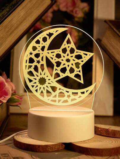 1pc Star & Moon 3D Decorative Light, Festival Decoration Accessories