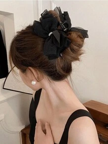 1pc Lace Bowknot Mesh Hair Clip, Large For Updo Hairstyle Hair Claws Claw Clips Hair Clips Hair Jaw Clip Hair Clamps Hair Clutch Hair Catcher Clip, Casual Fall Winter Hair Accessories For Women For Vacation Outfits Woman - Black Lace Bubble Clip - View 3