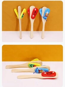 Wooden Cartoon Colorful Long Handle Clapper Percussion Musical Instrument, Beginner Musical Teaching Tool, Suitable For Outdoor Performance, Music Lover, Beginners - Multicolor - View 4