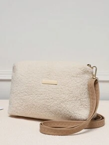 1pc New Solid Color Round Bag For Autumn And Winter, A Fashionable Plush Shoulder Bag, Suitable For Daily Use Of Women, Including Girls, Female College Students, And White-Collar Workers. It Is Suitable For Work, And A Classic Round Shoulder Crossbody Bag For Back-To-School Fashion. - Beige - View 4