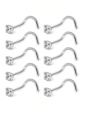 10Pcs 20G Stainless Steel Nose Stud Rings Screw Piercing Jewelry 2mm For Women Nose Nostrial Piercing Jewelry