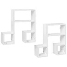 High Gloss White Wall Shelf Set Of 2 50 Cm Engineered Wood Stylish Storage Solution - White - View 2