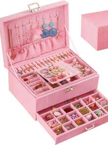 New Luxury Jewelry Storage Box, Elegant Dark Green Color, High-End Delicate Design For Necklaces, Earrings, Bracelets, Large Capacity Multi-Layer Storage Valentine's Day Sun Travel Cool Back To School - 彩色 - 查看 6