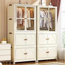 55cm/60cm Household Large Capacity Floor Standing Plastic Storage Box, Foldable Wardrobe Closet For Baby, No Assembly Required Double Door Folding Storage Cabinet, Small Space Lightweight Luxury Dust-Proof Wardrobe Closet For Bedroom - Multicolor - View 12