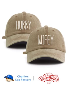 Bộ 2 mũ lưỡi trai bóng chày cổ điển unisex đã qua xử lý giặt - Chữ "HUBBY" & "WIFEY" giống nhau - Có nhiều màu sắc để lựa chọn - Mũ mềm mại kiểu "mũ bố" dành cho các cặp đôi trong tuần trăng mật, kỷ niệm và quà tặng ngày Valentine. - 2 miếng - Xem 12