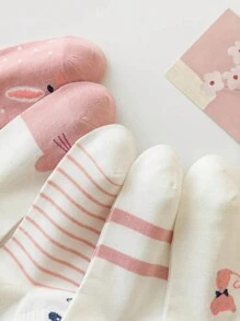 5pairs Casual Cute Cat Design Ankle Socks - Multicolor - View 5