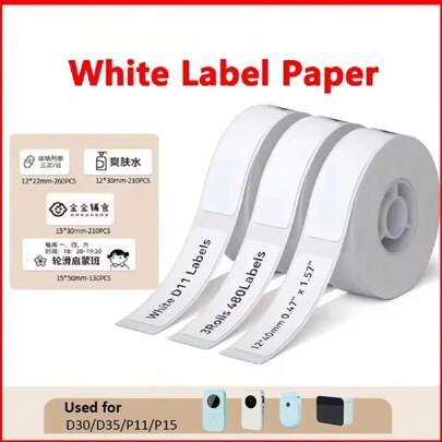 Weiße Etikett Papier Mini Drucker Aufkleber, wasserdicht, geeignet für D30 D35 P11 Etikettendrucker für Barcode, Adresse, Zuhause und Geschäft