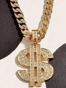 1 set Collar con colgante con signo de dólar con brillo, diseño exagerado de para discoteca y hombres de hip hop