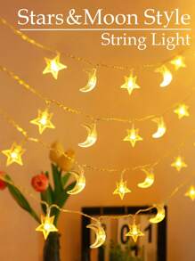 10/20/40/80LED 月亮和星星灯串，适用于新月派对，迷你月亮和星星仙女夜灯，1.5/3/6/10 米弯曲月亮灯串，由干电池供电（不包括）