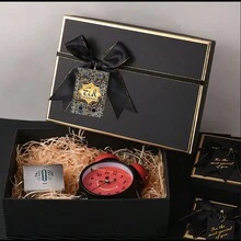 2 Packungen Geschenkbox Event Party Zubehör Verpackung Schwarze Goldene Dicke Geschenkbox mit Schleifenbox, Geschenkverpackung, geeignet für Valentinstag und Party Geschenkverpackung, schwarzes Gold Set (Anhänger und Geschenkbox)