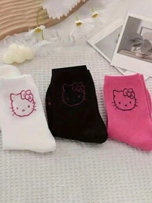 Sanrio 3pairs Christmas Decoration 1Pc Socks Kitty Cat Cute Soft Japanese Style Mid Tube Socks Women's Stockings & Hosiery Hello Kittys Kuromis Cinnamorolls My Melodys Pochaccos Pom Pom Purins