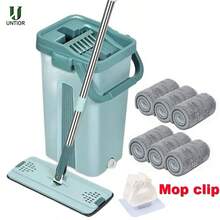 Flat Squeeze Mop With Bucket Hand Free Wringing Floor Cleaning Mop Microfiber Mop Pads Wet Or Dry Usage On Hardwood Laminate - 黑色 - 查看 2