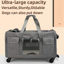 Maleta para mascotas con gran capacidad, bolsa transportadora para gatos, portador de mascotas plegable, portátil y transpirable para uso en exteriores con asa retráctil y ruedas - Multicolor - Ver 4