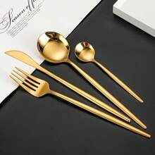 36pcs/48pcs Stainless Steel Cutlery Set Serves Cutlery Set, Forks Knives Spoons Set, Dinner Cutlery Golden Knife Fork Spoon Dishwasher Safe Tableware For Restaurant Catering Food Truck Supplies - Bộ đồ ăn bằng vàng 48 món - Xem 4