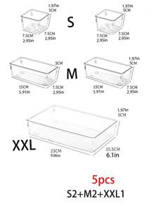 1/5/7/11/18件装透明抽屉收纳盒，7种尺寸美妆化妆品收纳盒，防滑塑料隔板，适用于化妆品、厨房用品、办公用品、家居收纳托盘、多功能浴室梳妆台托盘、珠宝盒、收纳袋、化妆刷架、香水收纳盒、化妆包，女士礼物、圣诞礼物、女士礼品创意、房间装饰 - 彩色 - 查看 19