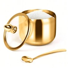 1pc, 250ml Stainless Steel Sugar Bowl With Glass Lid And Spoon - Rust Resistant Jar For Coffee Bar Storage, Kitchen Organizer For Salt, Candy, Coffee Beans 3-Slot 4-Slot With Stand Turntable