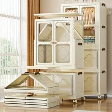 55cm/60cm Household Large Capacity Floor Standing Plastic Storage Box, Foldable Wardrobe Closet For Baby, No Assembly Required Double Door Folding Storage Cabinet, Small Space Lightweight Luxury Dust-Proof Wardrobe Closet For Bedroom - Multicolor - View 5