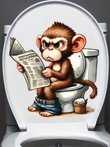 1 szt. Zabawna małpka czytająca gazetę na naklejce na toaletę, naklejka ścienna do dekoracji domu, odpowiednia na deskę sedesową i zbiornik na wodę, dekoracja łazienki, jesienna dekoracja