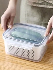 1个全新透明塑料食品储物盒，密封冰箱盒，用于存放水果、蔬菜、肉类，适合户外、露营等场合。 - 透明 - 查看 4