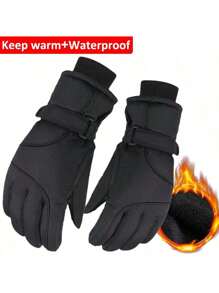 男士冬季滑雪手套，触摸屏雪地手套，防水防风冬季滑雪手套，适合寒冷天气滑雪和单板滑雪 - 黑色 - 查看 3