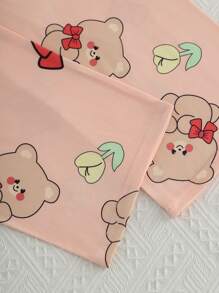 3pcs/Set Cute Cartoon Bear Print Pajama Set - Soft Short Sleeve Crew Neck Top, Elastic Shorts & Pants, Cozy Women's Sleepwear & Loungewear For Relaxation