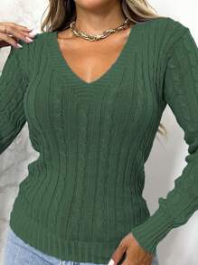 V-Neck Braid Thin Fabric Blouse Long Sleeve Normal Line - Army Green - View 2
