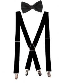 4 Pcs Crisscross Suspenders & Bow Set, Solid Color Elastic Suspenders & Bow Suit, Suitable For Casual Wear, Banquet, Wedding, Party Autumn-Winter Accessories Halloween Costume,Suitable For Teens, Youth,Men,Casual, Outdoor, Athletic, Vacation, Graduation Gifts, Birthday, Daily Wear For Going Out Outfit Wedding Party And For Gift Halloween Costume - Multicolor - View 3
