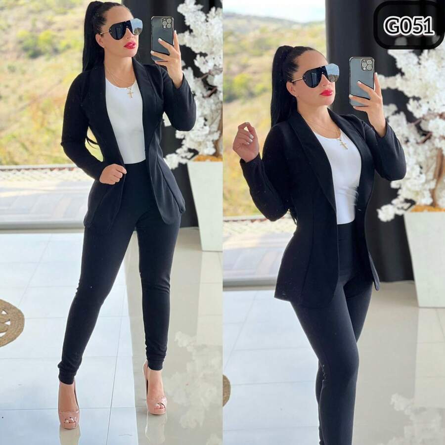 SET DE TRAJE BLAZER TOP PANTALON - Negro - Ver 1