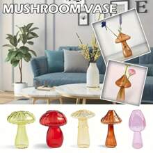 Glass Mushroom Vase Style Indoor Home Decor Plant Flower Ornament Room Desktop Decoration - Màu Đỏ Sâu - Xem 5