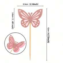 12pcs Purple Pink Double-Decker 3D Butterfly Flag Topper Birthday Party Decoration Flag - Multicolor - View 8