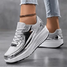 Silver Women's Casual Sport Shoes Sequin Breathable Platform Athletic Sneakers For Summer