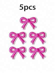 5 件装自粘卡通迷你红粉色刺绣蝴蝶结贴片适用于儿童服装鞋子 T 恤连衣裙熨烫衣服贴花 - 彩色 - 查看 7