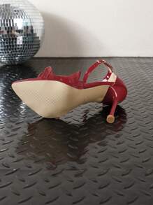 Women's Pointed Toe Mesh Stiletto Super High Heel Red Sandals - Red - View 7