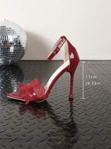 Women's Pointed Toe Mesh Stiletto Super High Heel Red Sandals - Red - View 6