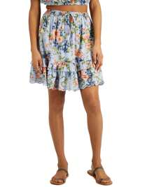 Juniors' Floral-Print Cotton Skirt - Blue - View 2